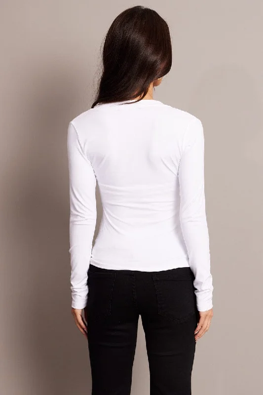 White Supersoft Top V Neck Long Sleeve